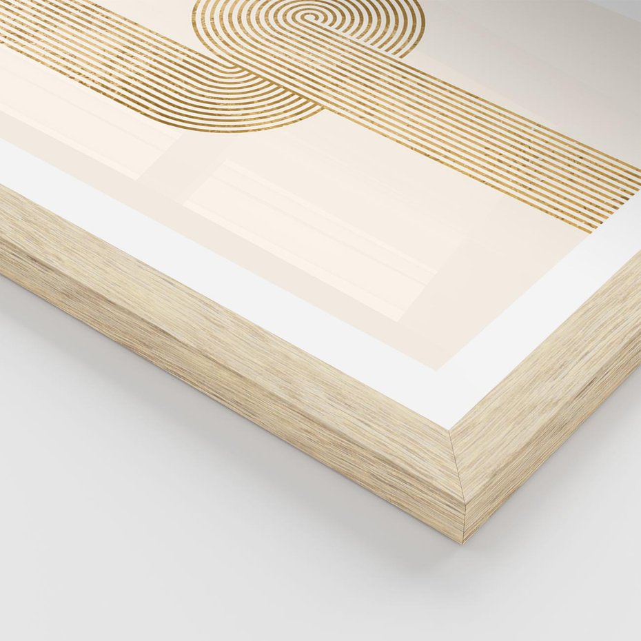 Plakat w ramie 40x50 - Podróżne Kształty - geometryczne linie w złotym kolorze, minimalizm - rama drewno