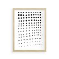 Plakat w ramie 30x40 - Abstrakcyjna Transformacja - abstrakcyjna kompozycja z czarnych kropek, minimalistyczny czarno bialy plakat - rama drewno