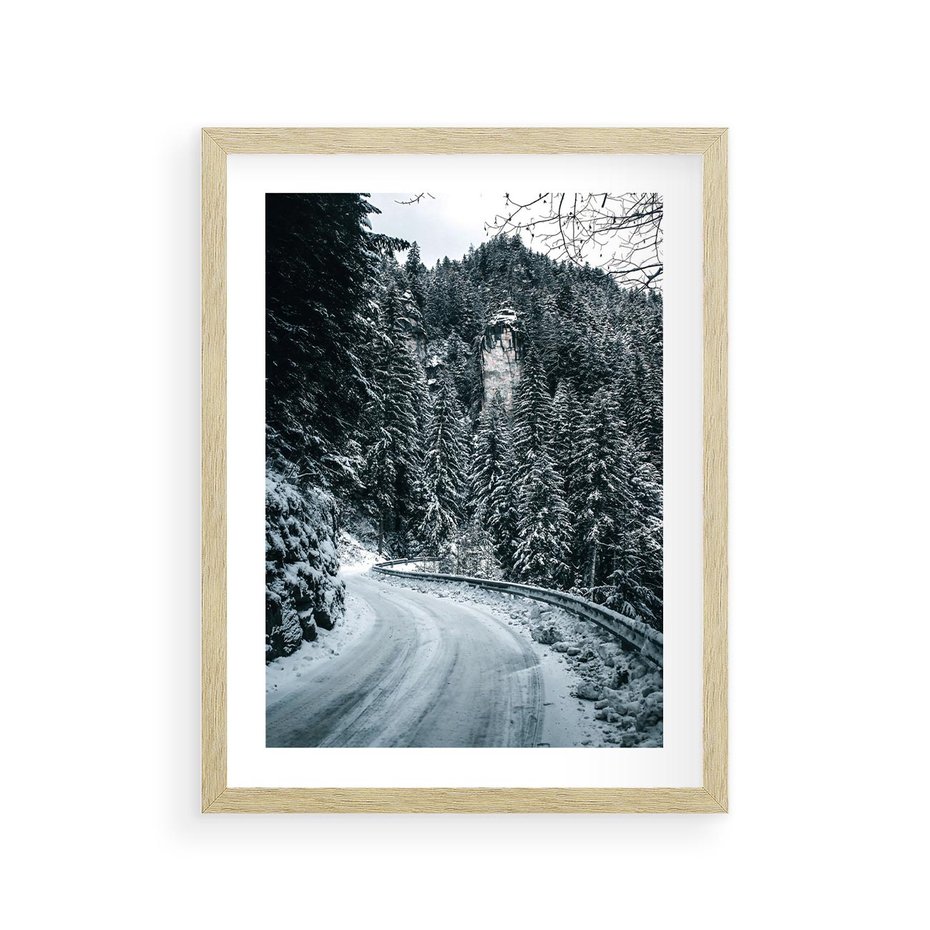 Plakat w ramie 30x40 - Zimowa Przygoda - zima w górach, droga - rama drewno