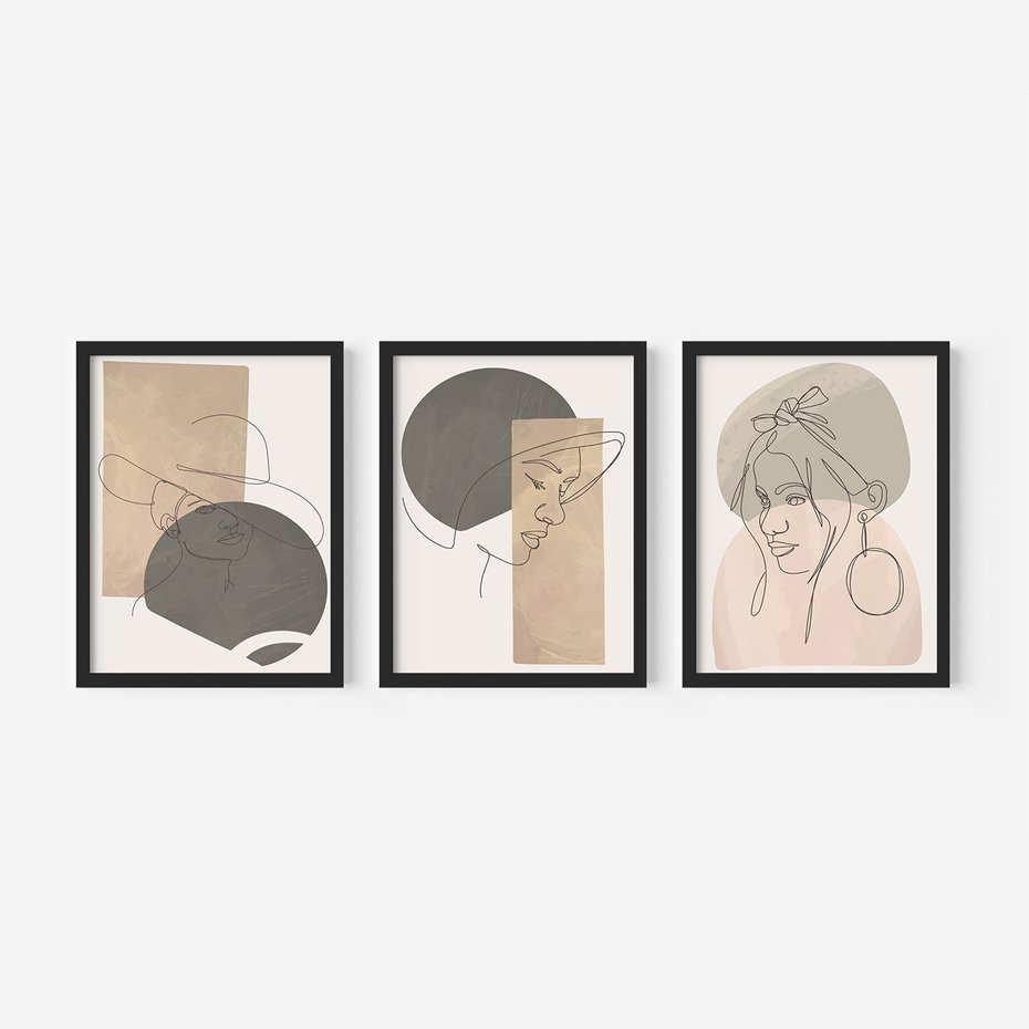 Zestaw obrazy w ramie 30x40 galeria - Kobiety, plakaty, boho - rama czarna