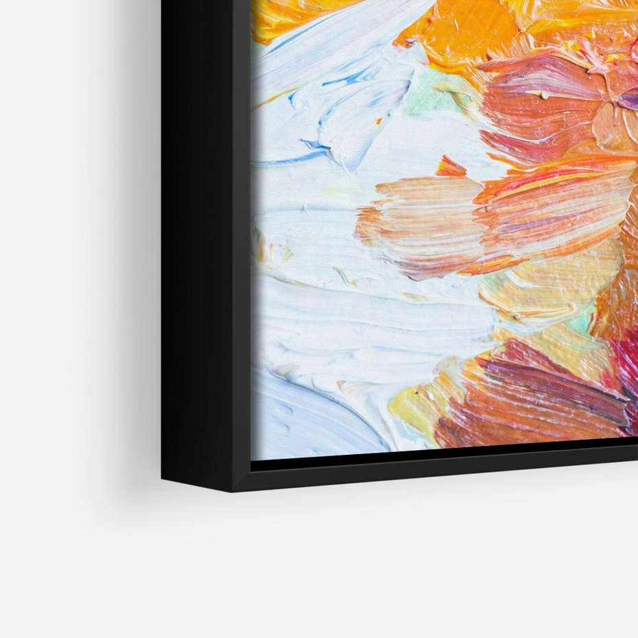 Obraz w ramie 50x50 - Kwiatowe Harmonie - zbliżenie na obraz olejny, gruba warstwa farby - rama czarna