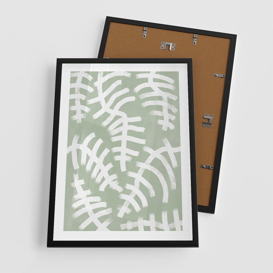 Plakat w ramie 50x70 - Oaza Zieleni - zielona abstrakcja, zgaszona zieleń - rama czarna