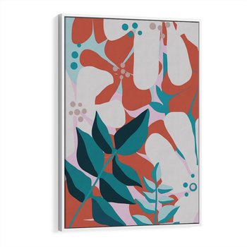 Obraz w ramie 80x120 - Harmonijne Formy - abstrakcyjna kompozycja kwiatowych form, kolor zgaszone - rama biała