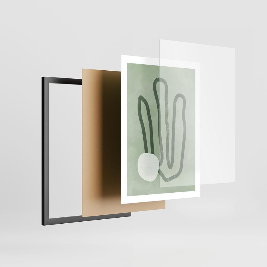 Plakat w ramie 50x70 - Spokojne Kształty Natury - zielona abstrakcja, zgaszona zieleń - rama czarna