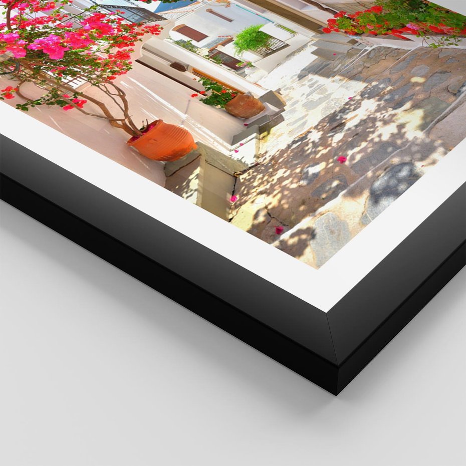 Plakat w ramie 40x50 - Kwiatowa uliczka wakacji - kwiaty, uliczka - rama czarna