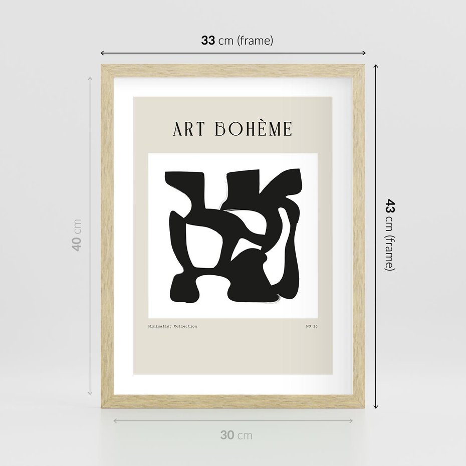 Plakat w ramie 30x40 - Boho Szepty - boho plakat, minimalizm - rama drewno