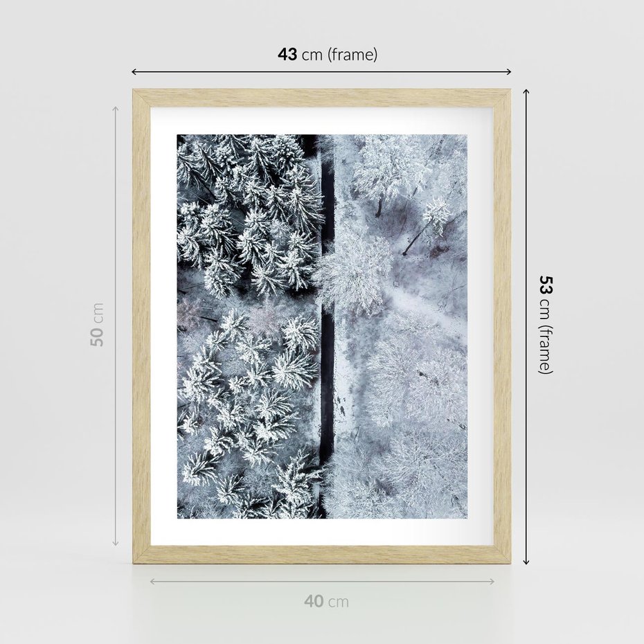 Plakat w ramie 40x50 - Ujęcie Zimowej Szosy - zima, śnieg - rama drewno