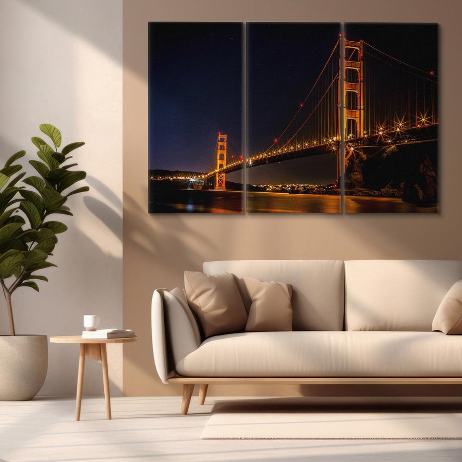 Obraz na płótnie 120x80 - Golden Gate nocą - USA - Golden Gate, noc