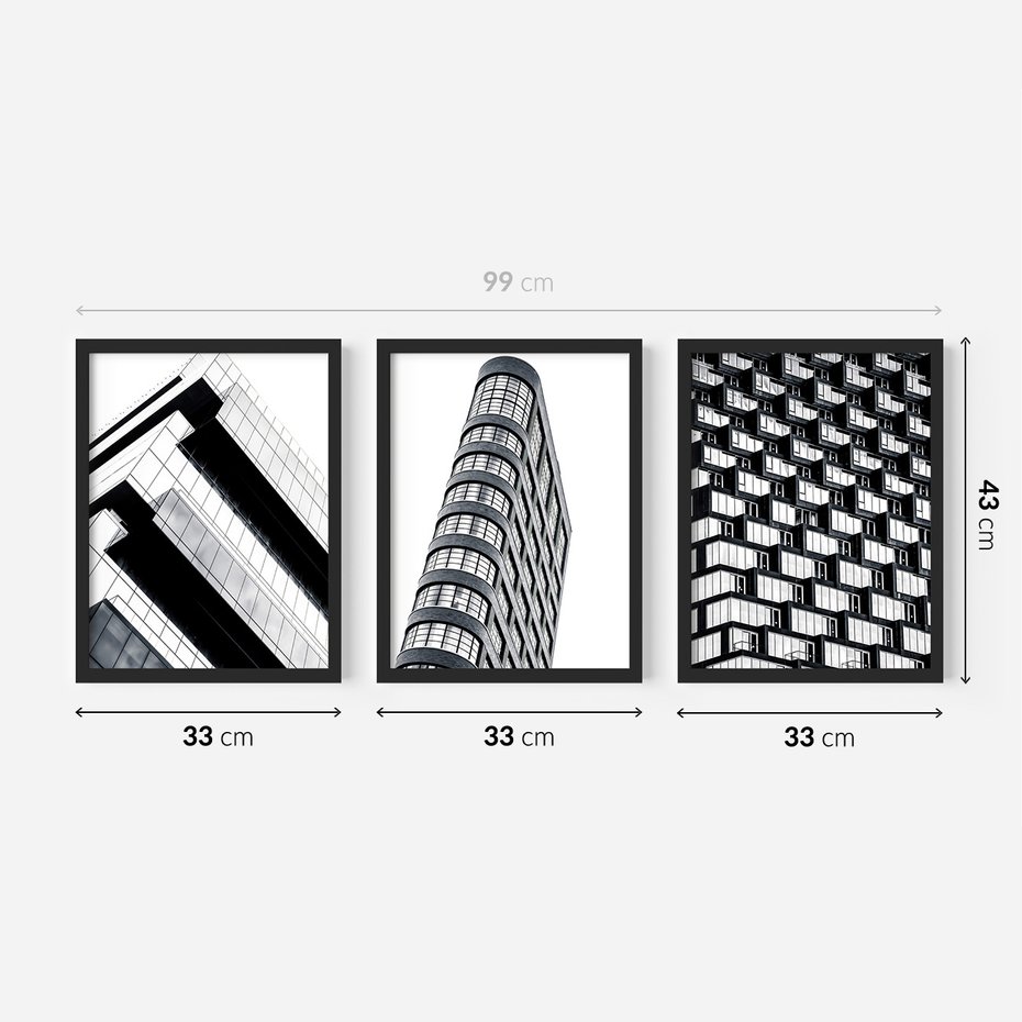 Zestaw obrazy w ramie 30x40 galeria - Architektura, tryptyk - rama czarna