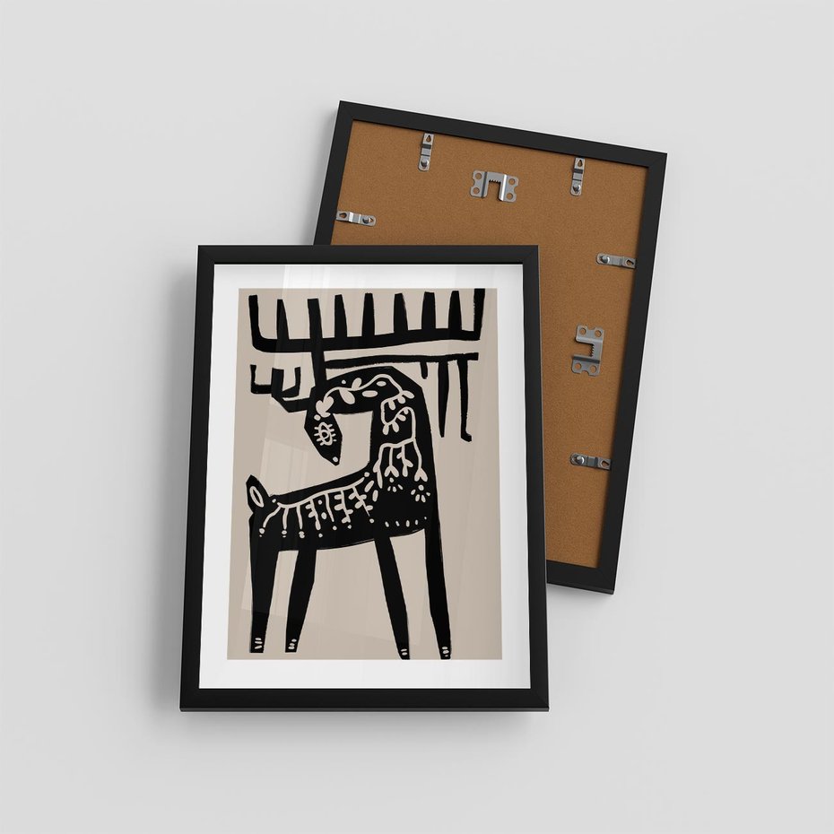 Plakat w ramie 30x40 - Konturem Zdefiniowany - skandynawska sztuka, jeleń - rama czarna
