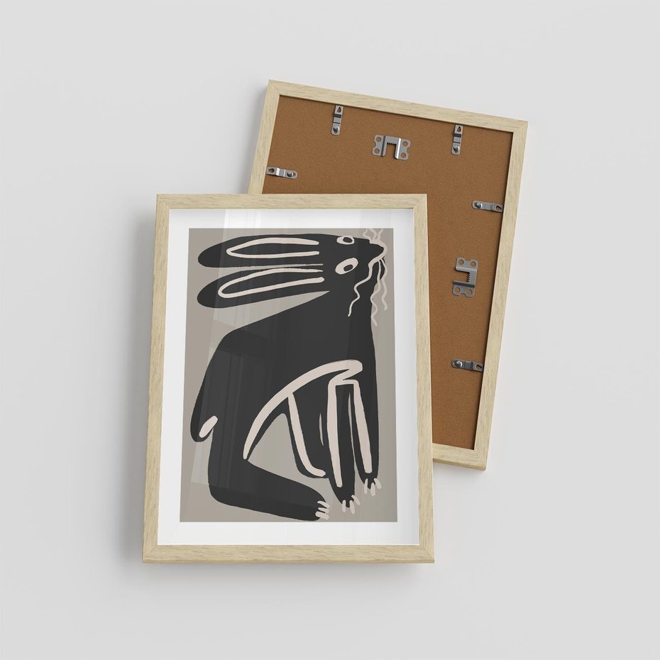 Plakat w ramie 30x40 - Konturujące Struktury - skandynawska sztuka, królik - rama drewno