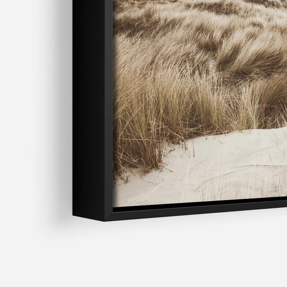 Obraz w ramie 100x70 - Nadmorskie Wydmy - fotografia, kolory sepii - rama czarna