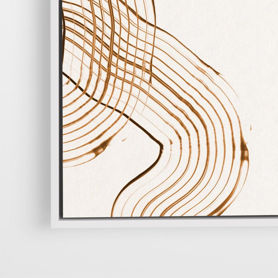 Obraz w ramie 80x80 - Ścieżki pędzla i myśli - minimalistyczna kompozycja, abstrakcyjne brązowe linie na białym tle - rama biała