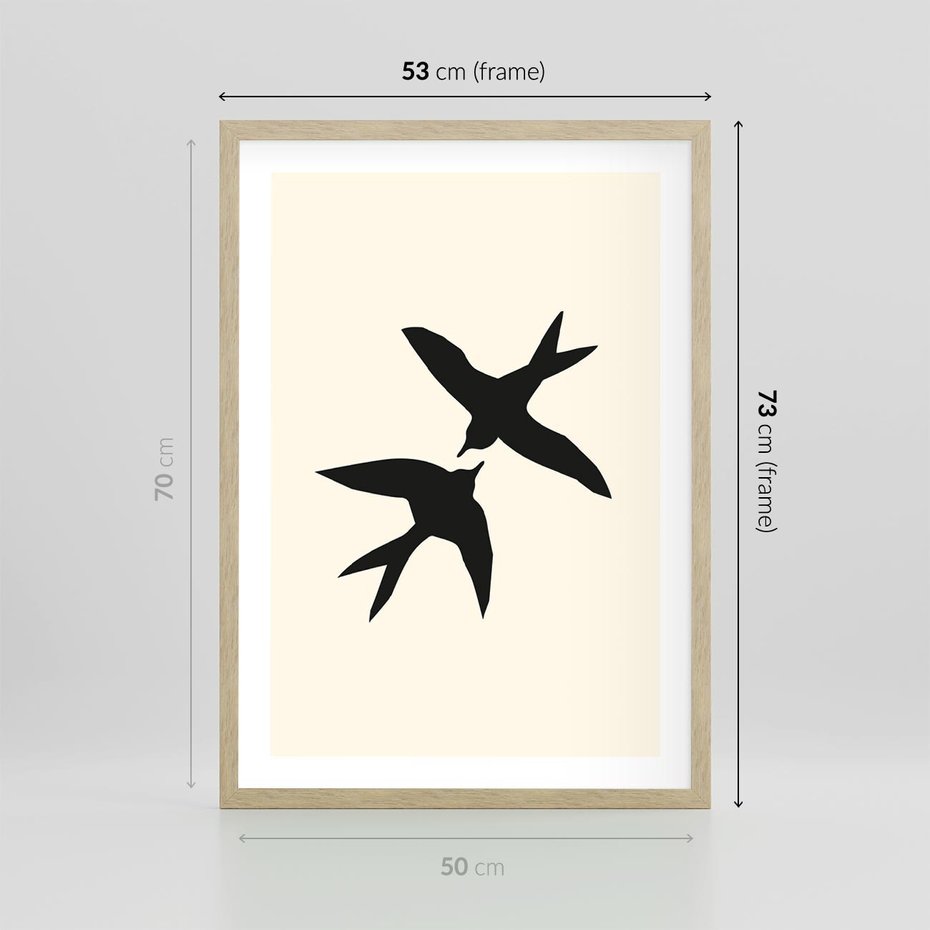 Plakat w ramie 50x70 - Kreatywne Echa - jaskółki, minimalizm - rama drewno