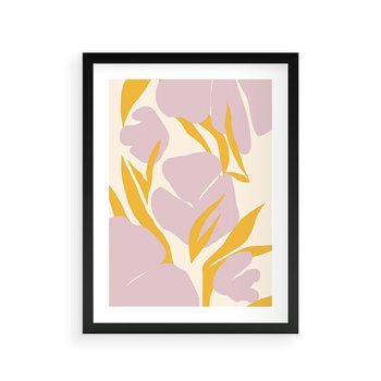 Plakat w ramie 30x40 - Migocące Wibracje - abstrakcyjne kwiaty, pastelowe kolory - rama czarna
