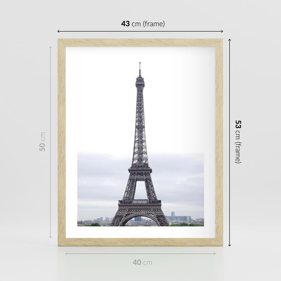 Plakat w ramie 40x50 - Eiffla w mglistym świetle - Eiffla, Paryż - rama drewno