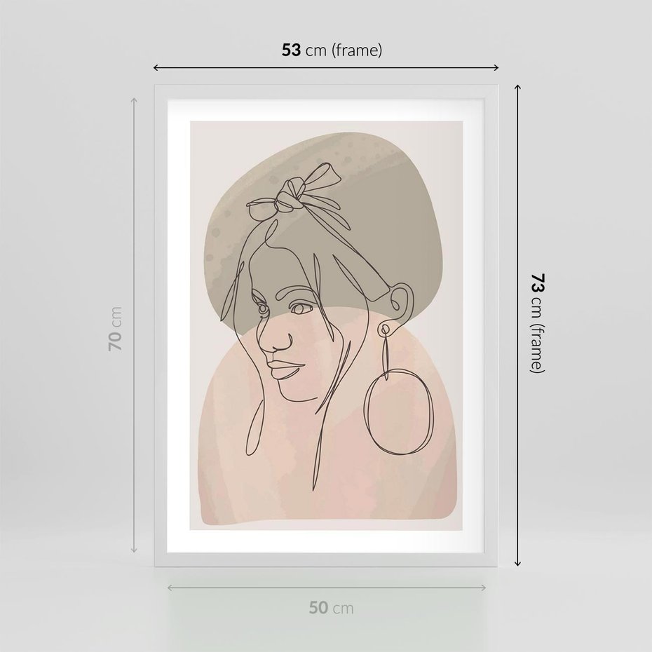 Plakat w ramie 50x70 - Kobieta w Linii: Akwarelowa Harmonia - kobieta one line, grafika - rama biała