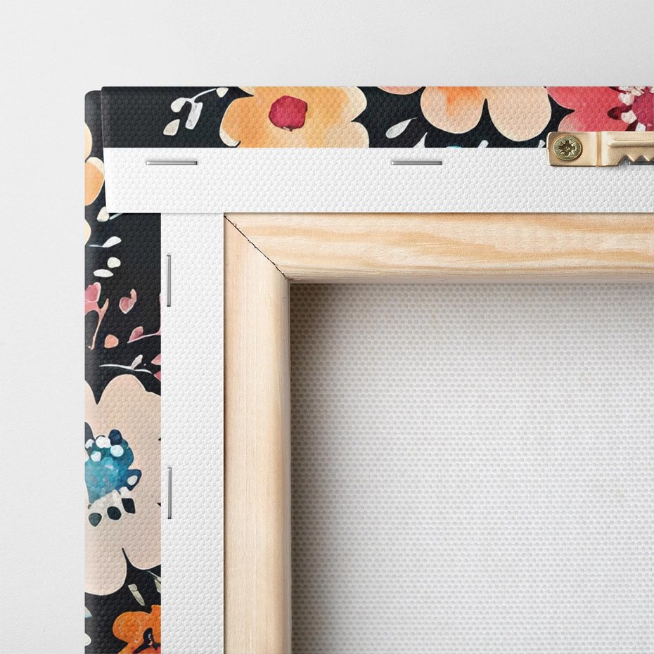 Obraz na płótnie 120x40 - Labirynty melancholii - akwarelowe, pastelowe kwiaty na czarnym tle