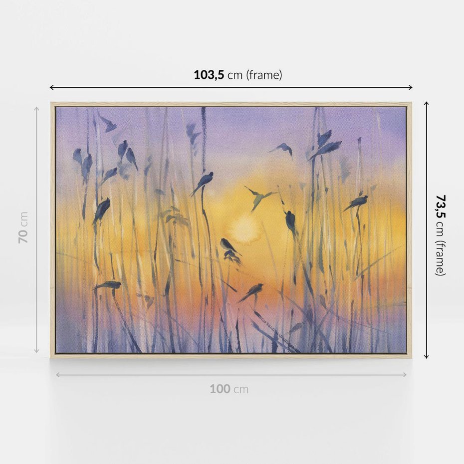 Obraz w ramie 100x70 - Mistyka Poranka nad Szuwaram - wschód słońca w szuwarach, trawy - rama drewno