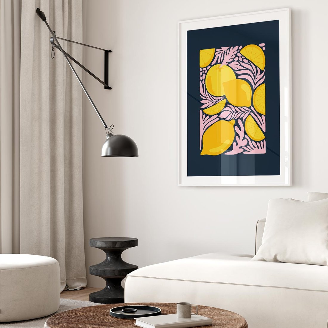 Plakat w ramie 30x40 - Kreatywne Rytmy - granatowe tło, nowoczesna kompozycja - rama biała