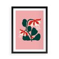 Plakat w ramie 50x70 - Migotliwa Kreatywność - abstrakcyjne kwiaty, różowe tło - rama czarna