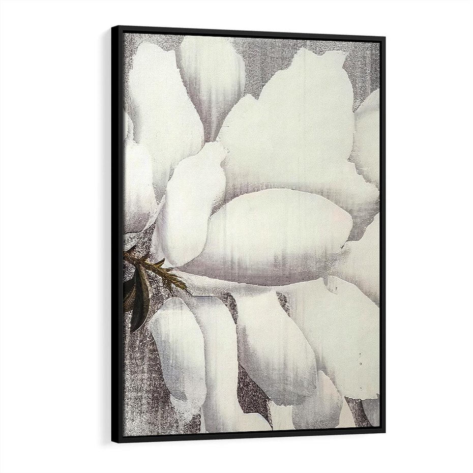 Obraz w ramie 70x100 - Tekstura Kwiatu - białe kwiaty, duży kwiat - rama czarna