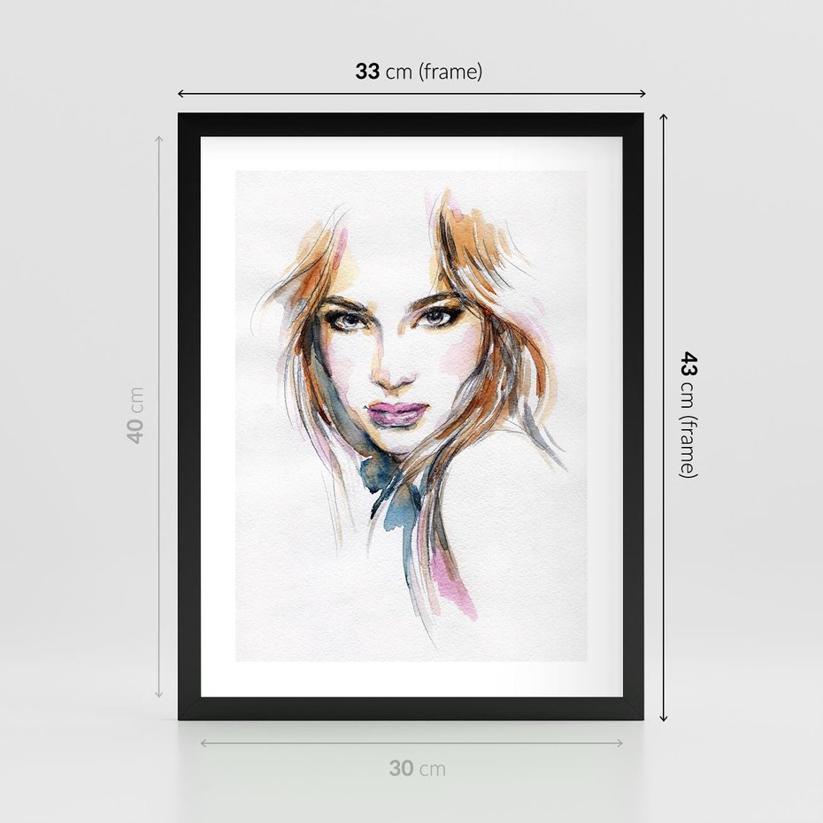 Plakat w ramie 30x40 - Abstrakcyjny portret kobiecy - grafika, kobieta - rama czarna