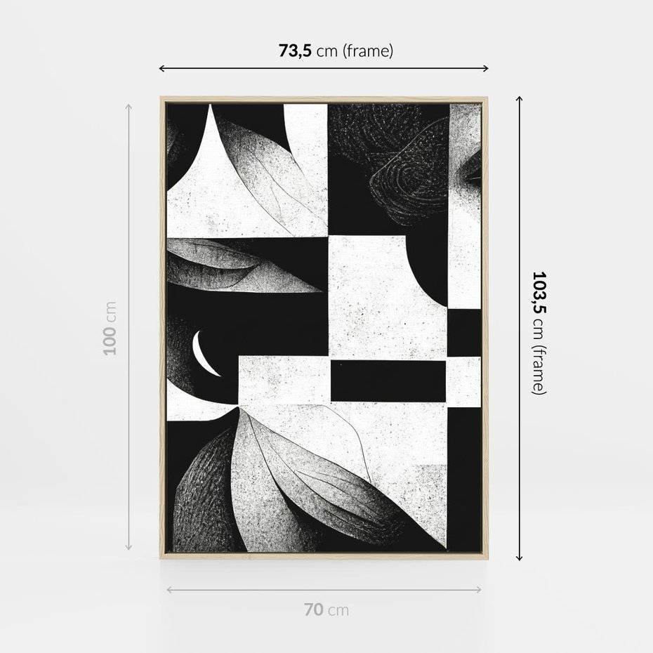 Obraz w ramie 70x100 - Harmonia świateł i cieni - abstrakcja czarno biała, geometria - rama drewno