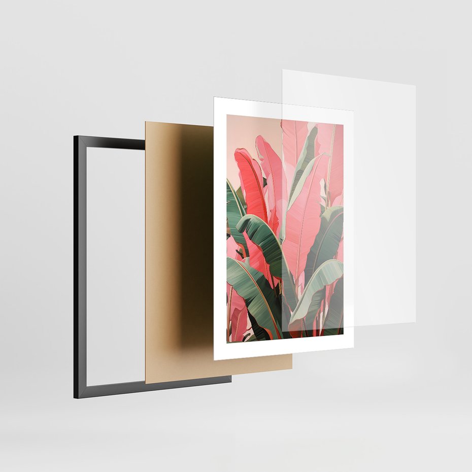 Zestaw obrazy w ramie 50x70 galeria - liście, tropikalne, bananowiec - rama czarna