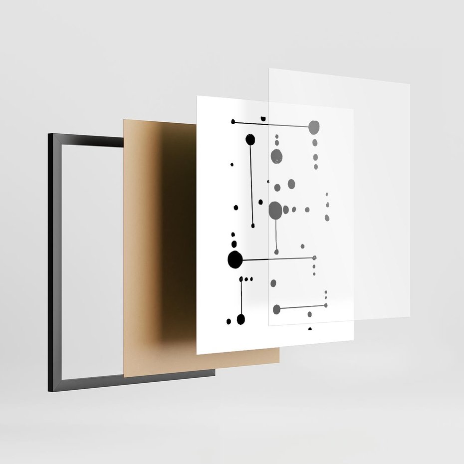 Plakat w ramie 40x50 - Nocne Zawirowania - abstrakcyjny plakat, czarne kropki i kreski - rama czarna