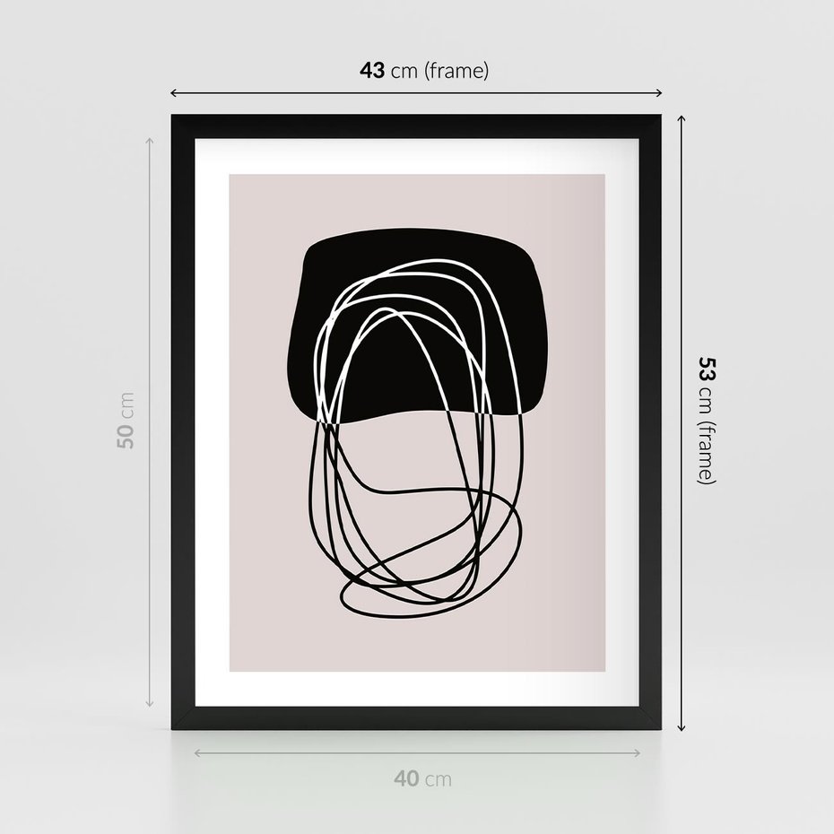 Plakat w ramie 40x50 - Strukturalne Kontrasty - abstrakcyjne szkicowane linie, minimalizm - rama czarna