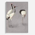 Obraz w ramie 50x70 - Spojrzenie wstecz w pędzlu - szkic rysunek, japońskie żurawie - rama biała