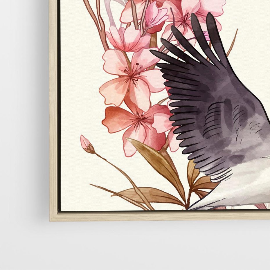 Obraz w ramie 50x50 - Szept Japonii - japońska sztuka, ptak - rama drewno