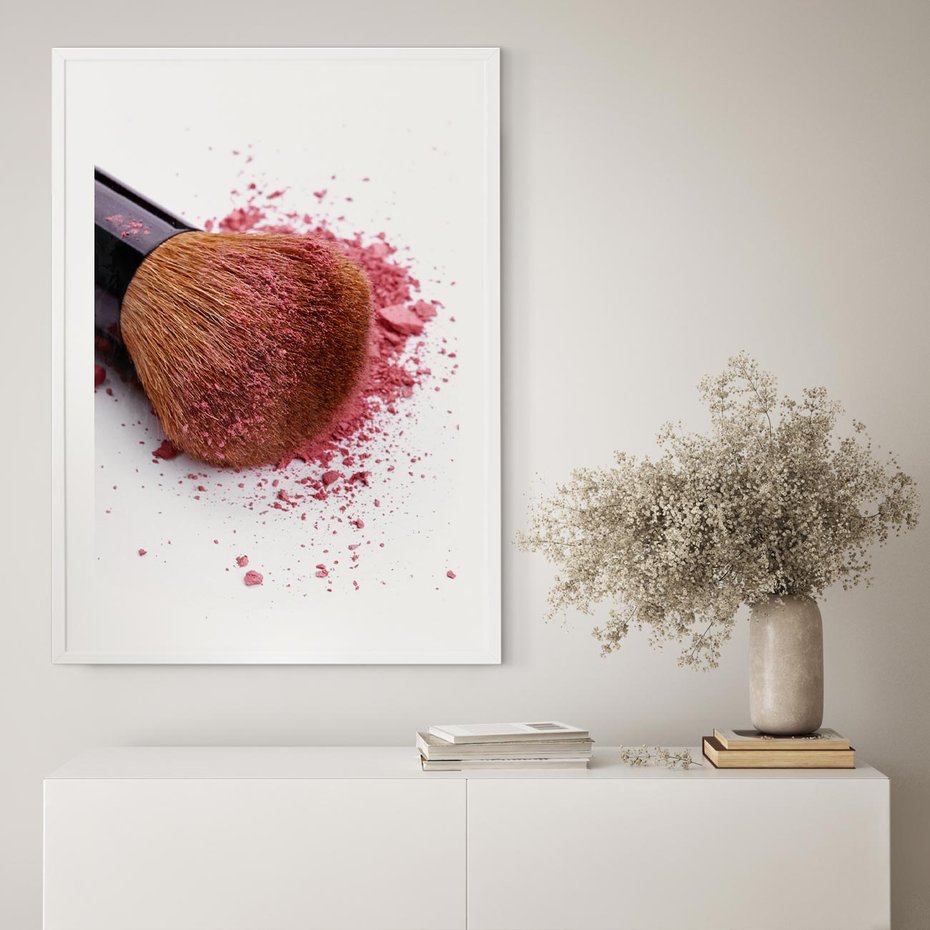 Plakat w ramie 50x70 - Makijaż w kolorze pędzla - makijaż, pędzel - rama biała