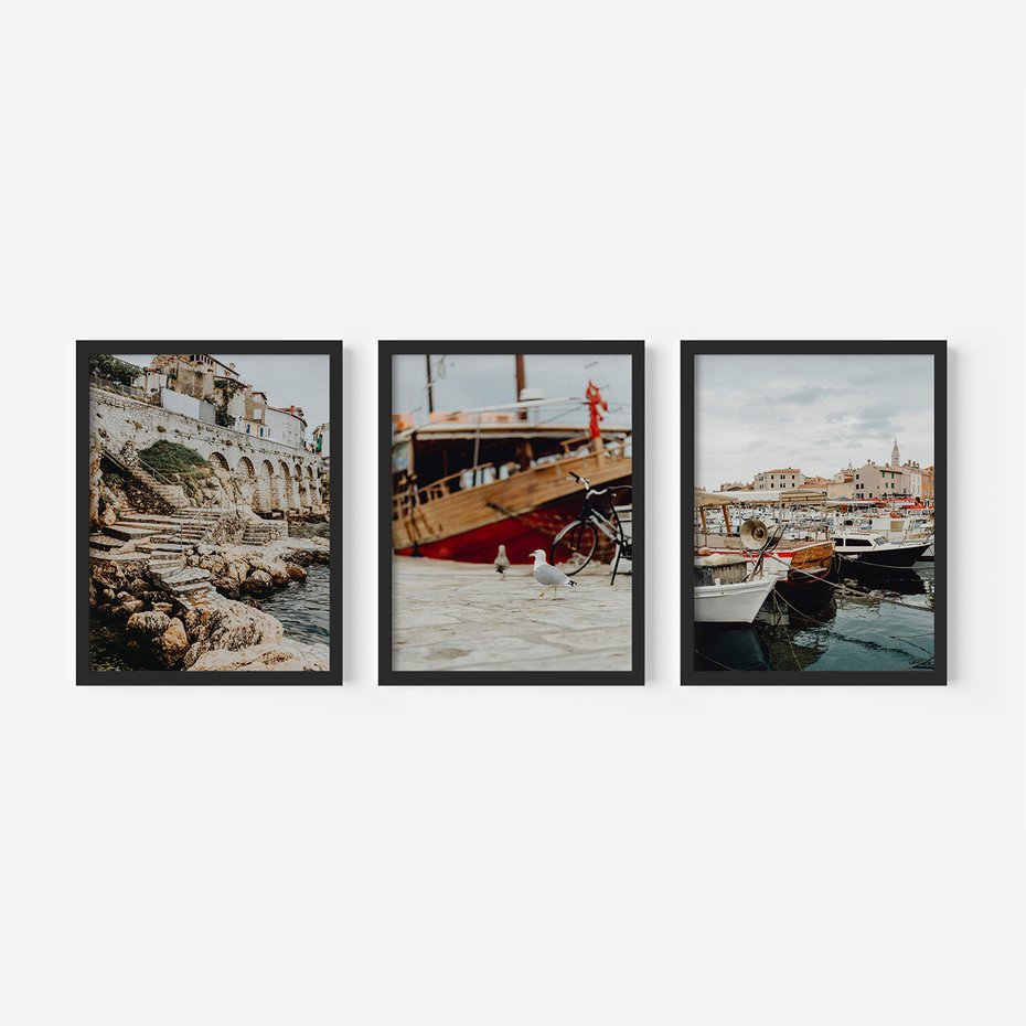 Zestaw obrazy w ramie 30x40 galeria - Morze, wakacje, podróż, łodzie - rama czarna