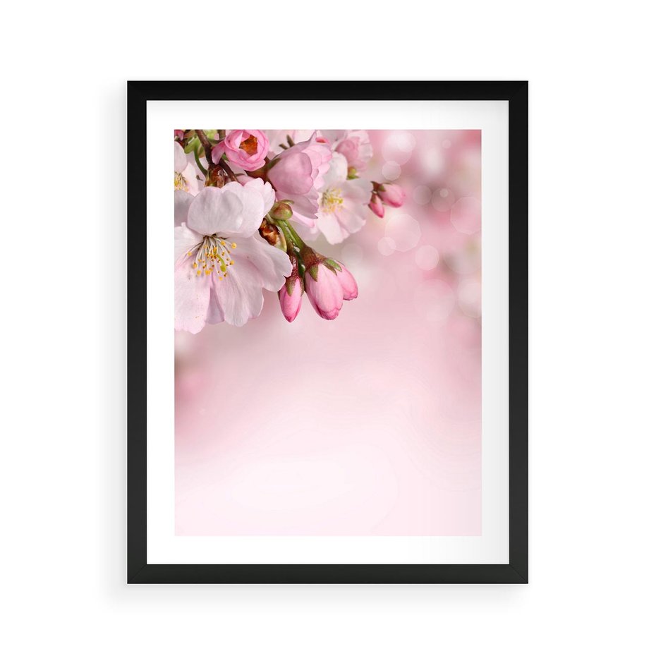 Plakat w ramie 40x50 - Kwitnąca wiśnia: delikatność natury - kwitnąca, wiśnia - rama czarna