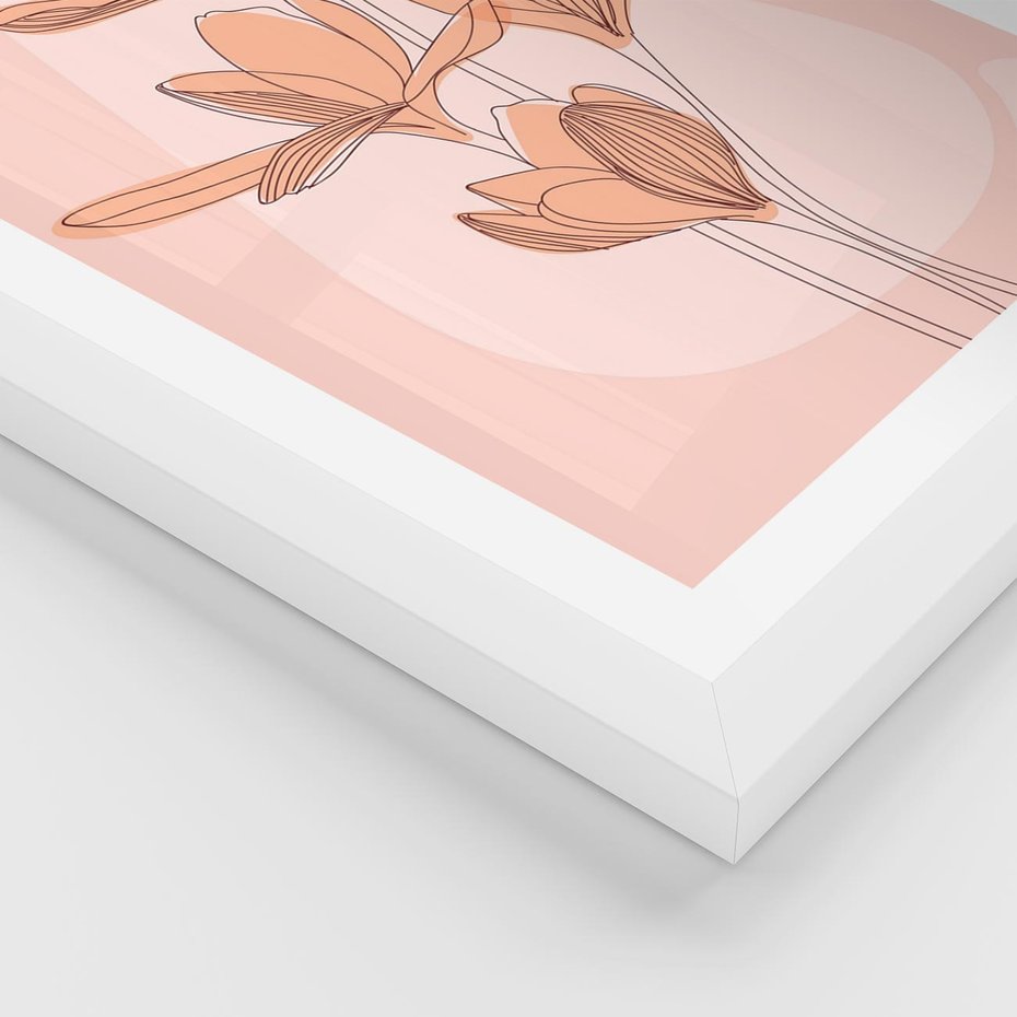 Plakat w ramie 40x50 - Przenikające Kształty - minimalistyczny plakat, pudrowe kwiaty - rama biała