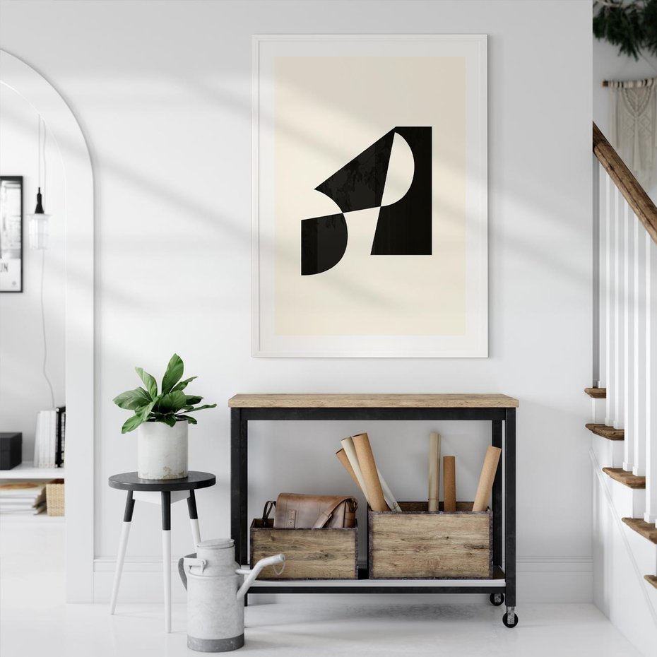 Plakat w ramie 30x40 - Rozświetlony Cień - abstrakcyjna sztuka, geometria - rama biała