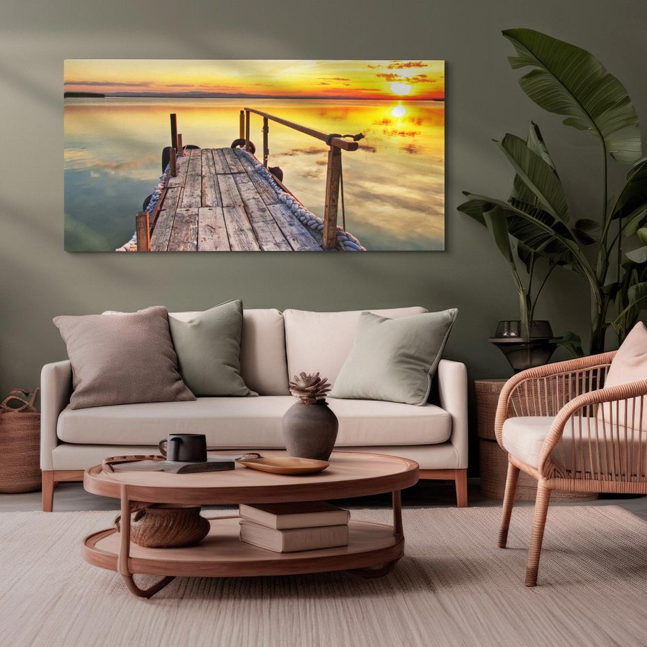 Obraz na płótnie 120x60 - Spokojny pomost nad jeziorem - pomost, jezioro