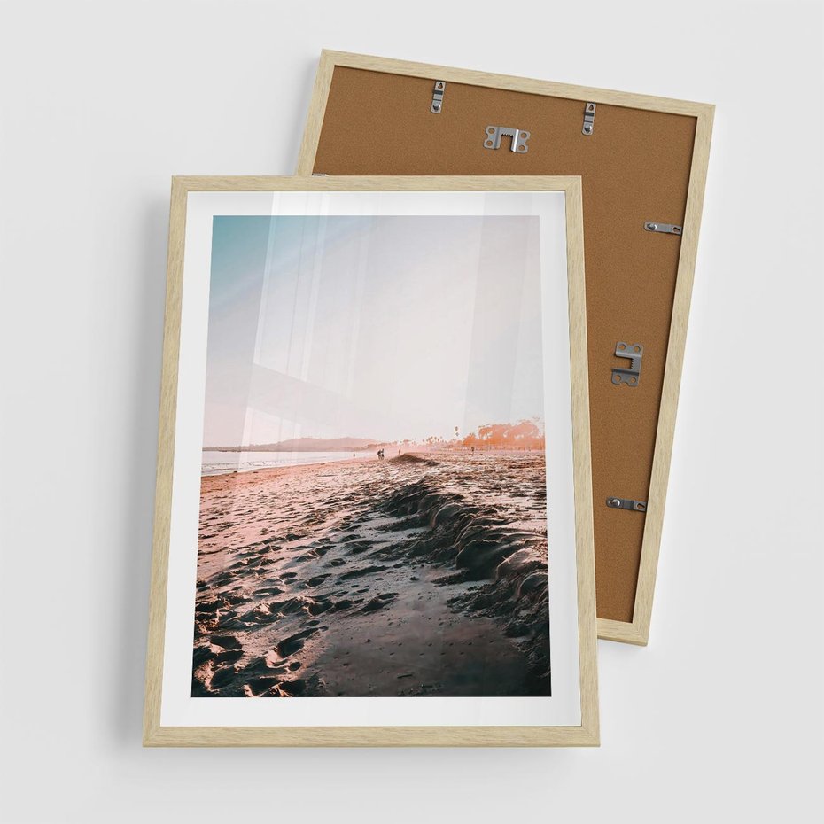 Plakat w ramie 50x70 - Błogie Chwile na Plaży - plaża, zachód słońca wakacje - rama drewno