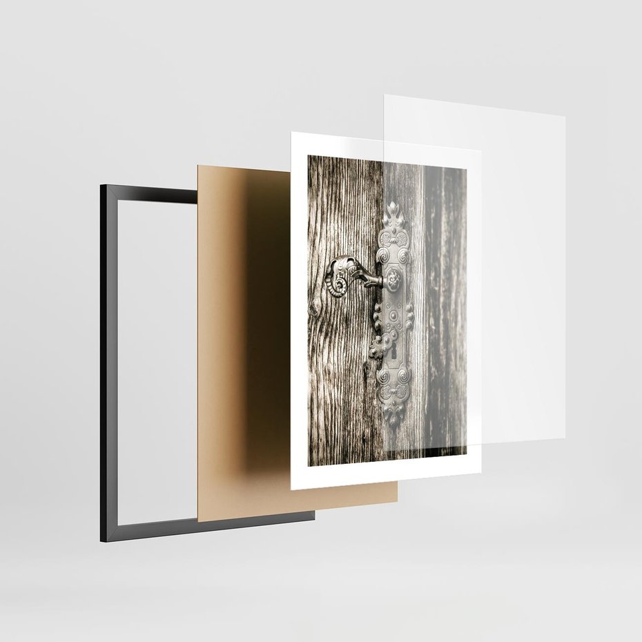 Plakat w ramie 30x40 - Stare Drzwi z Ozdobną Klamką - stare drzwi, klamka - rama czarna