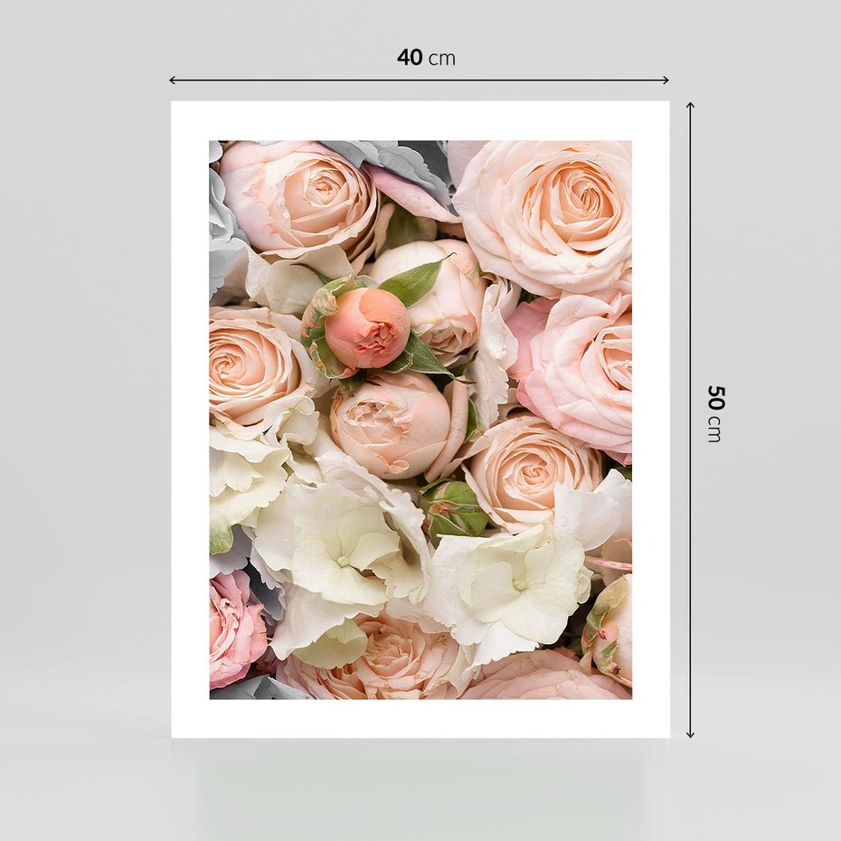 Plakat bez ramy 40x50 - Kwiatowy Rarytas: Róże w Herbacianym Zbliżeniu - kwiaty, herbaciane
