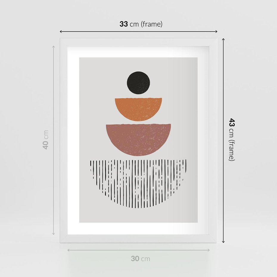 Plakat w ramie 30x40 - Półkola i Boho Akcent - geometria, półkola - rama biała