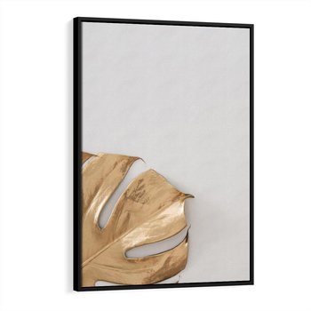 Obraz w ramie 50x70 - Natury Szlachetność - złote, liście - rama czarna
