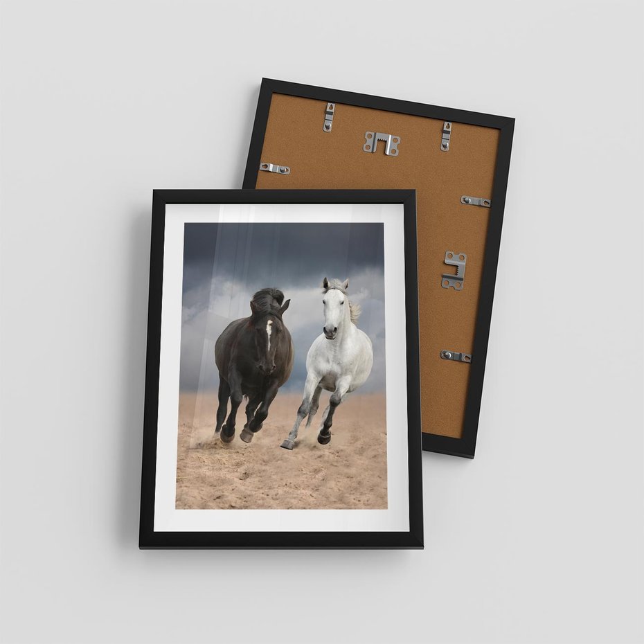 Plakat w ramie 30x40 - Siła koni w galopie - konie, galop - rama czarna