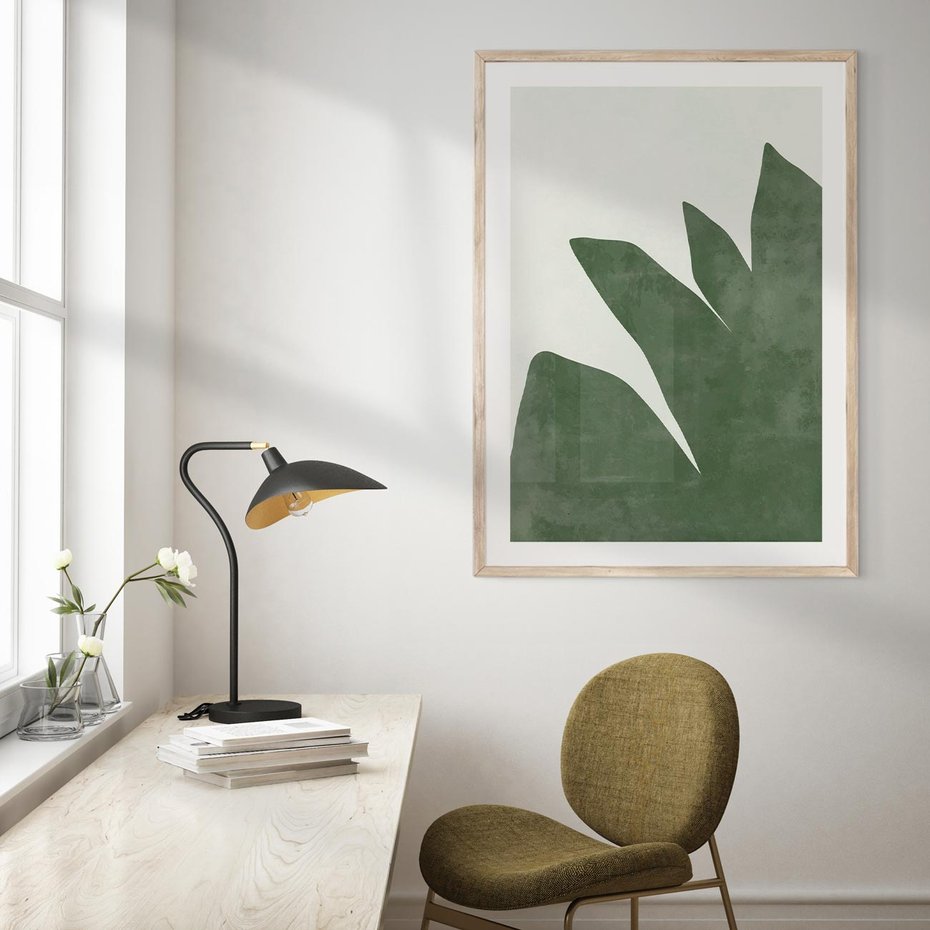 Plakat w ramie 50x70 - Oaza Harmonii - abstrakcyjny kształt, zielony plakat - rama drewno
