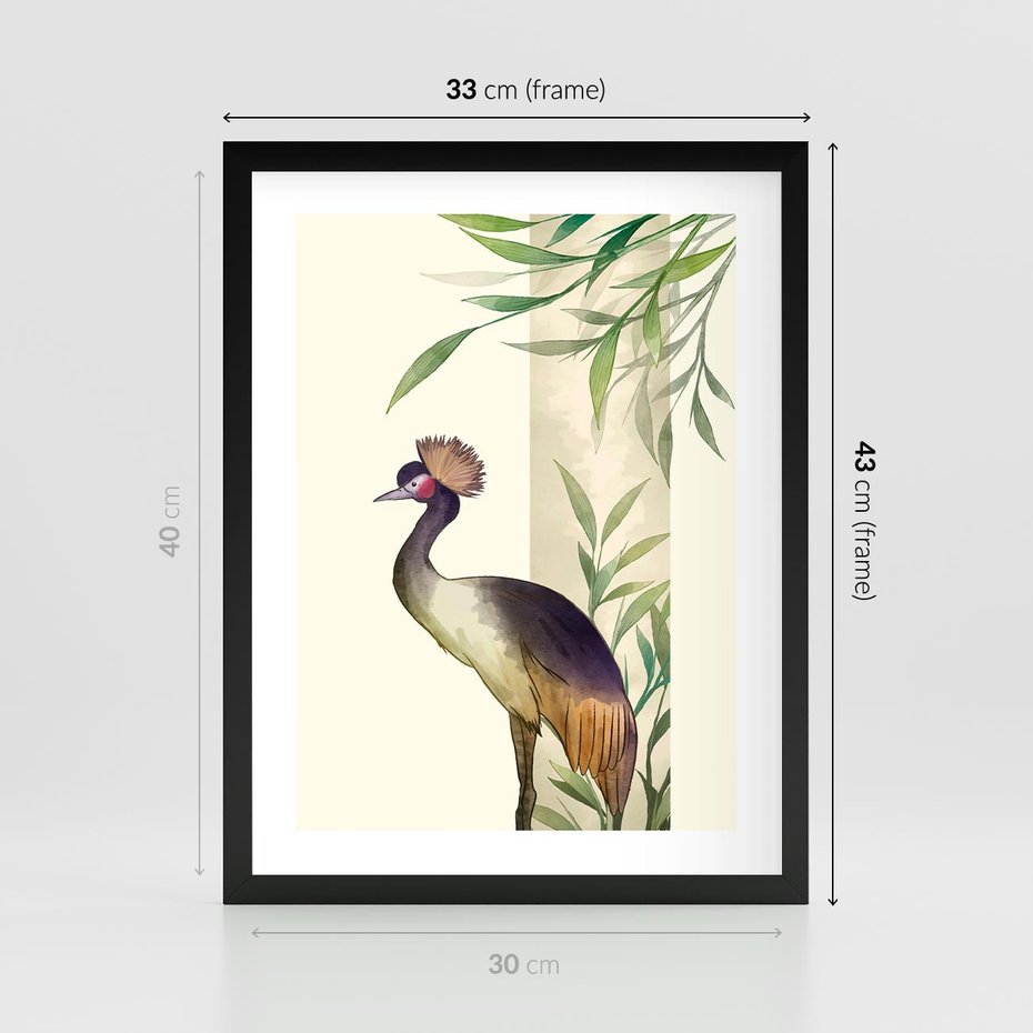 Plakat w ramie 30x40 - Kwiatowa Ekspresja - japońska sztuka, ptak - rama czarna