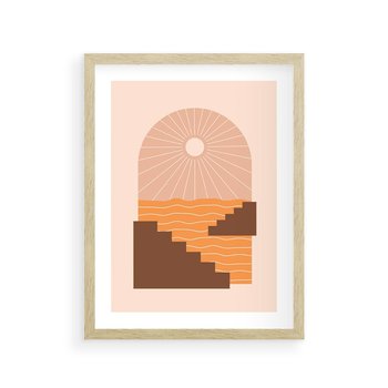 Plakat w ramie 30x40 - Słoneczne Inspiracje w Stylu Boho - boho grafika, słońce - rama drewno