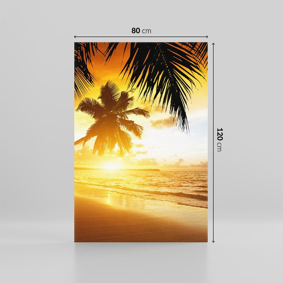 Obraz na płótnie 80x120 - Sielska plaża z palmami i morzem - plaża, morze