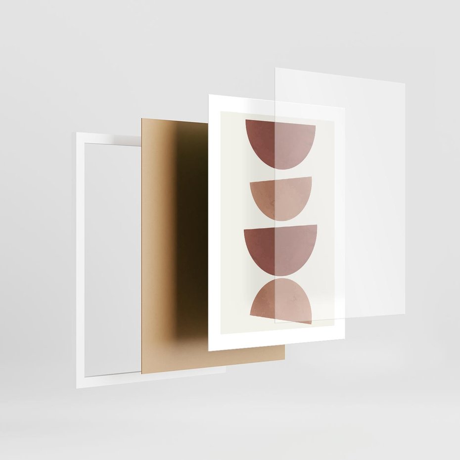 Plakat w ramie 30x40 - Abstrakcyjne Widzenia - abstrakcyjne geometryczne kształty, odcienie brązu i beżu - rama biała